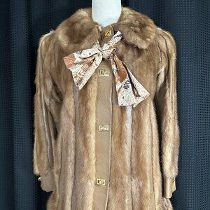Fabulous Vintage Womens Mod Custom Honey Blond MINK Fur Tan Leather Coat Jacket